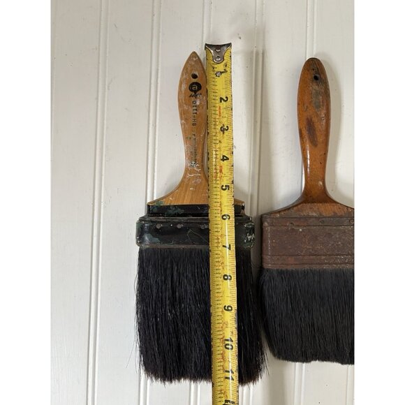 Vintage Pair Paint Brushes Wooden Handle French Farmhouse Cottage Craft Decor - Picture 3 of 12